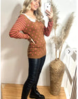 Dot and Strip Print with Crochet Collar Jumper