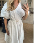Oversized puff sleeve midi dress in White