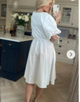 Oversized puff sleeve midi dress in White