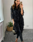 Feather look and star pattern shirt dress