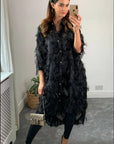 Feather look and star pattern shirt dress