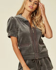 Velvet Zip-Up Hoodie & Shorts Co-Ord Set
