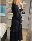Puff sleeve shirt dress with tiered hem skirt in black