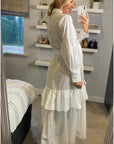 Puff sleeve shirt dress with tiered hem skirt in white