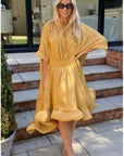 Ruffle Hem Oversized dress with belt in yellow