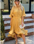 Ruffle Hem Oversized dress with belt in yellow