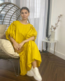 Oversized Puff Sleeves ruffle hem design Maxi dress in Yellow