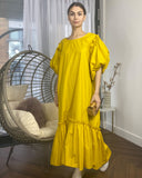 Oversized Puff Sleeves ruffle hem design Maxi dress in Yellow