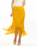 Pleated Midi Skirt with multi fringed tassel hem design in yellow