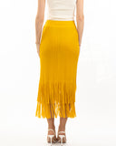 Pleated Midi Skirt with multi fringed tassel hem design in yellow