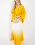 Full pleated Kimono sleeves cardigan top and tie dye print maxi skirt in Yellow