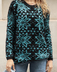 Fluffy snowflake Print Christmas Jumper in blue