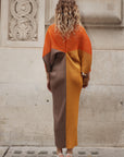 Orange color blocking Print Pleated Dress in Kimono sleeves
