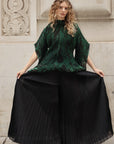 Full pleated Printed top and wide-leg trousers in Green