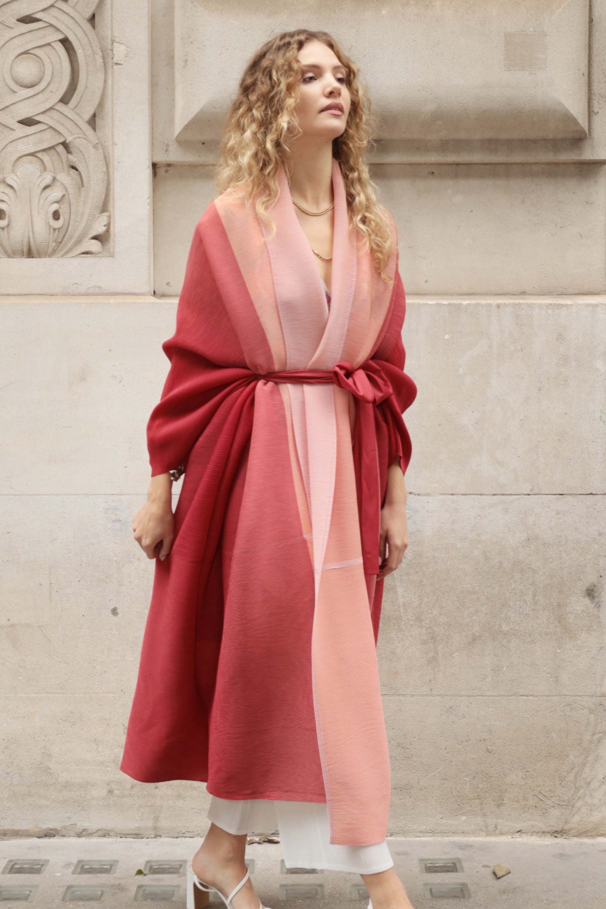 Oversized Full pleated Tie Dye color Cardigan in Red/Orange – CY