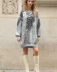 Leave's Pattern Sequin Jumper Dress In Grey