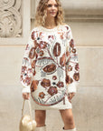 Floral Pattern Sequin Jumper Dress In White