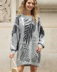 Leave's Pattern Sequin Jumper Dress In Grey