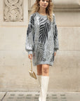 Leave's Pattern Sequin Jumper Dress In Grey