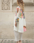 Full Pleated Floral Print Shirt And Trousers In White