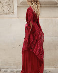 Full pleated Printed top and wide-leg trousers in Red