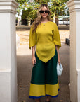 Full pleated Long sleeves top and trousers in Green