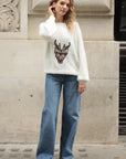 Reindeer patch embroidered fluffy jumper