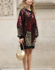 Leave's Pattern Sequin Jumper Dress In Black