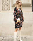 Floral Pattern Sequin Jumper Dress In Black