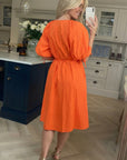 Oversized puff sleeve midi dress in Orange