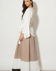 Full pleated Long sleeves top and trousers in white