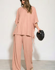 Cotton blend comfort stretch-jersey Lace up top and Relaxed-fit trousers in Pink