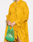 Asymmetry with Elasticated design cotton blend shirt dress in Yellow