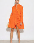 Asymmetry with Elasticated design cotton blend shirt dress in Orange