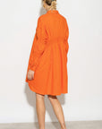 Asymmetry with Elasticated design cotton blend shirt dress in Orange