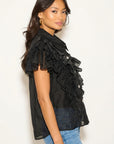 Multi Ruffle Layer design Blouse in Black color