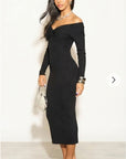 Soft Knit off the shoulder neckline long sleeves bodycon dress