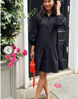 Oversized Cotton shirt dress with ruffle hem