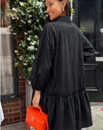 Oversized Cotton shirt dress with ruffle hem