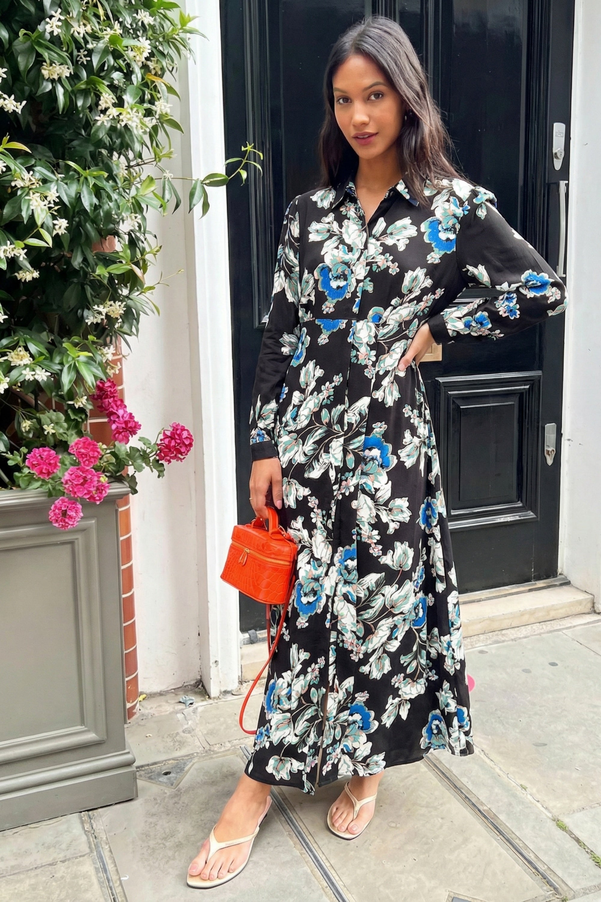 Floral print shirt dress