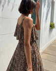Leopard Print Frilled Detail Maxi Dress