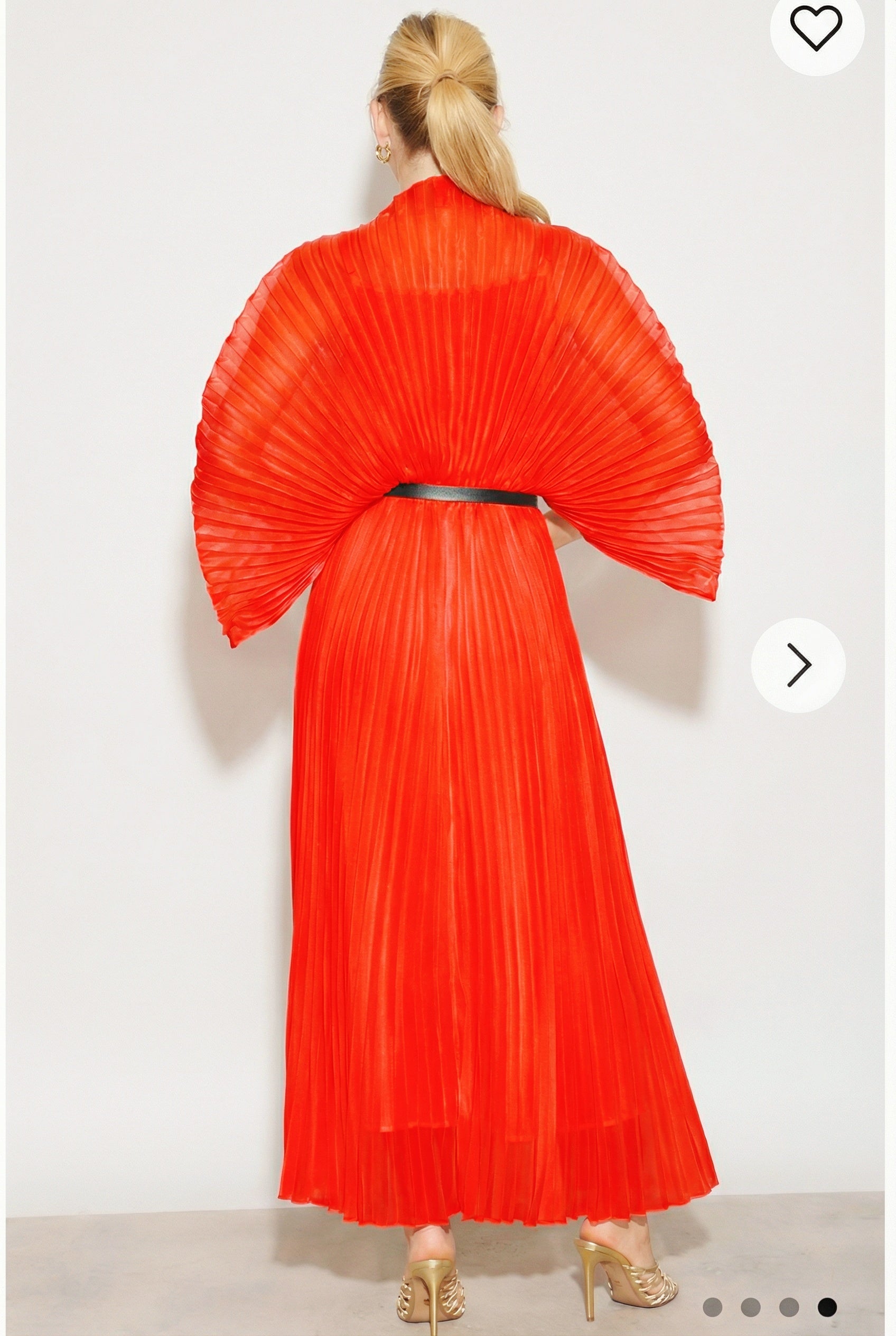 Pleated long dress with organza pleated cape sleeves in Red