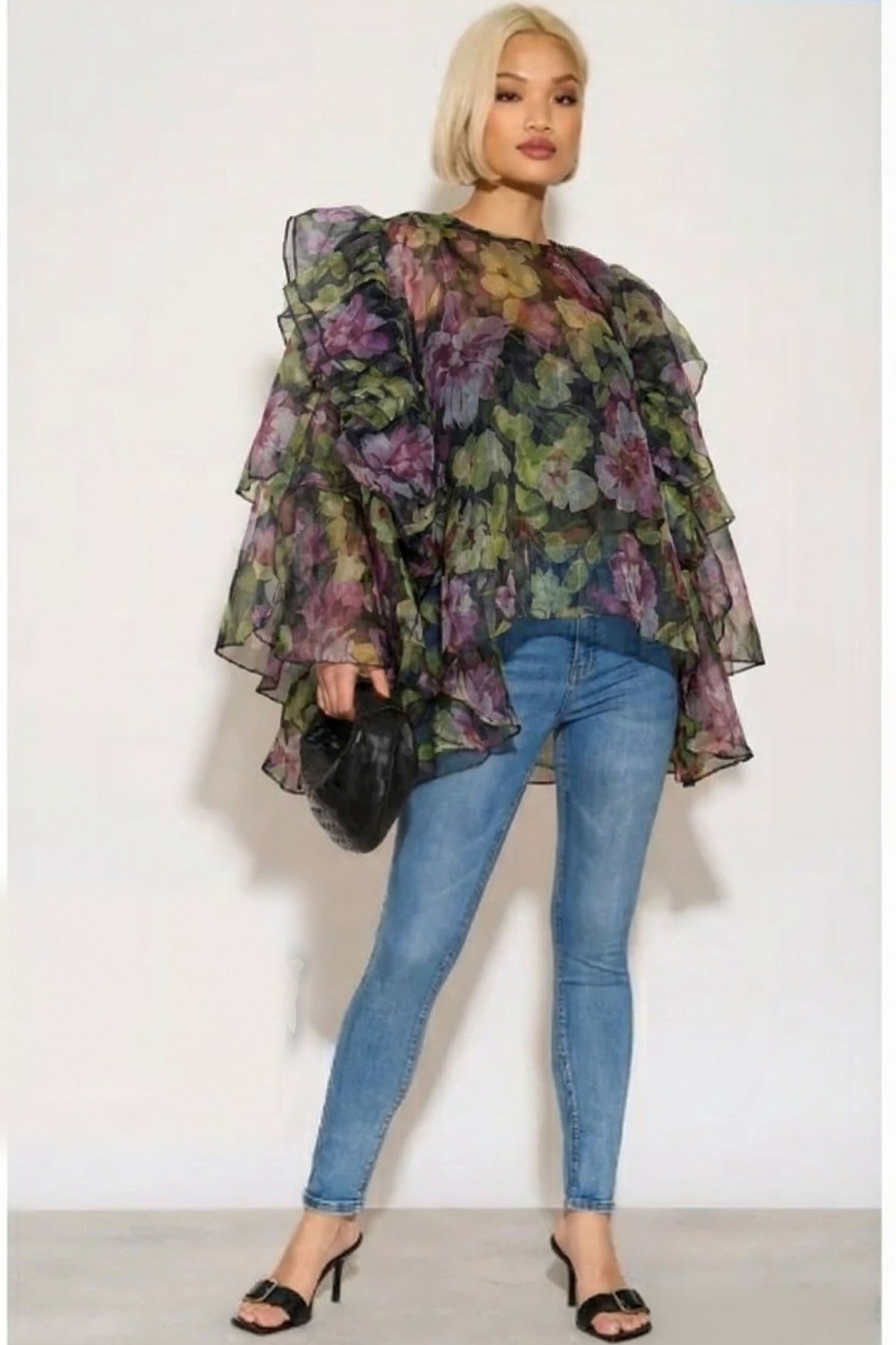 Statement Ruffle Organza Garden Floral Blouse