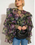 Statement Ruffle Organza Garden Floral Blouse