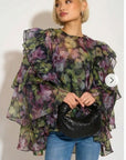 Statement Ruffle Organza Garden Floral Blouse