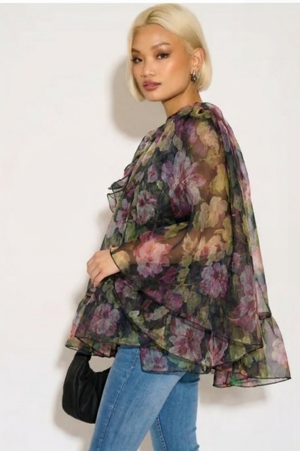 Statement Ruffle Organza Garden Floral Blouse