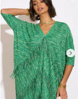 Layers Multi Fringed Tassel Pleated Midi Dress in Green