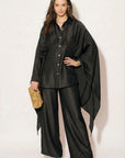 Sunset Satin Cape-Sleeve Shirt & Wide-Leg Trouser Co-Ord In Black