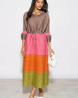Multi-Colour Pleated Midi Dress With Adjustable Waist In Pink Orange Green