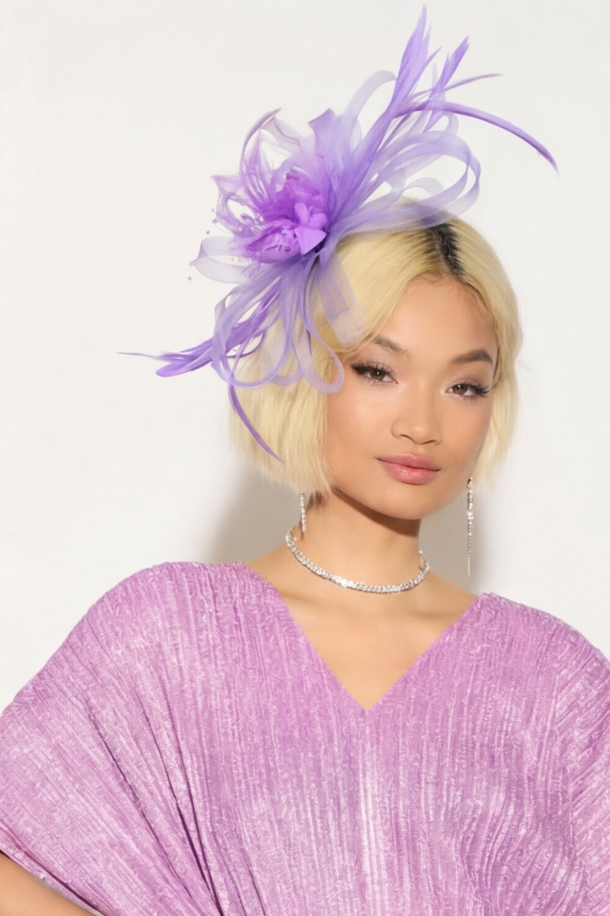 Feather &amp; Floral Fascinator Headband In Purple